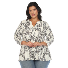 Plus Size Paisley Button Front Tunic Top