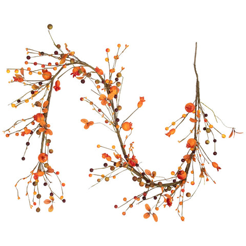 5' X 6" Fall Harvest Berries and Leaves Twig Artificial Garland  Unlit