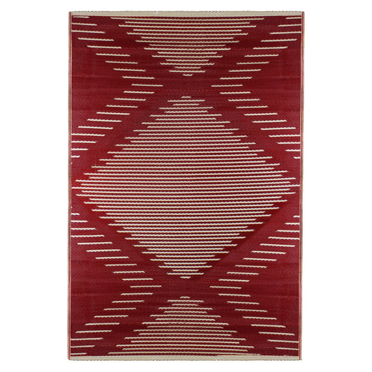 4' X 6' Red and Beige Tribal Pattern Rectangular Outdoor Area Rug