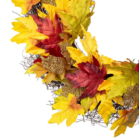 Maple Leaf Artificial Fall Harvest Wreath  22-Inch