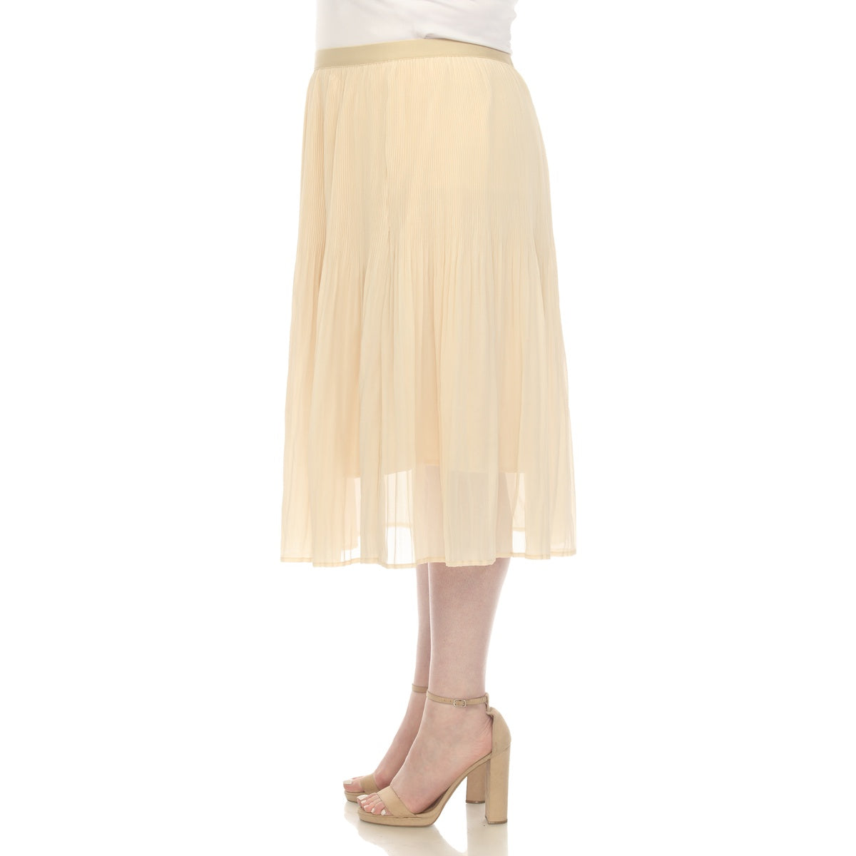  White Mark Plus Size Pleated Chiffon Midi Skirt - 1X - Bonton