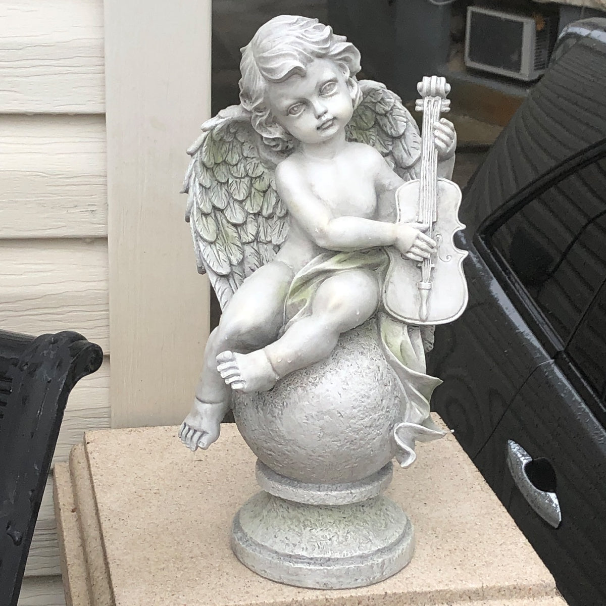  Northlight Set of 2 Cherub Angels With Violin and Harp on Finials Outdoor Garden Statues 15.25