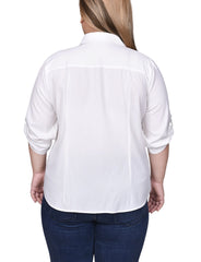 Plus Size 3/4 Roll Tab Sleeve Zip Front Blouse