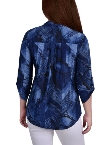 3/4 Roll Tab Sleeve Y Neck Top