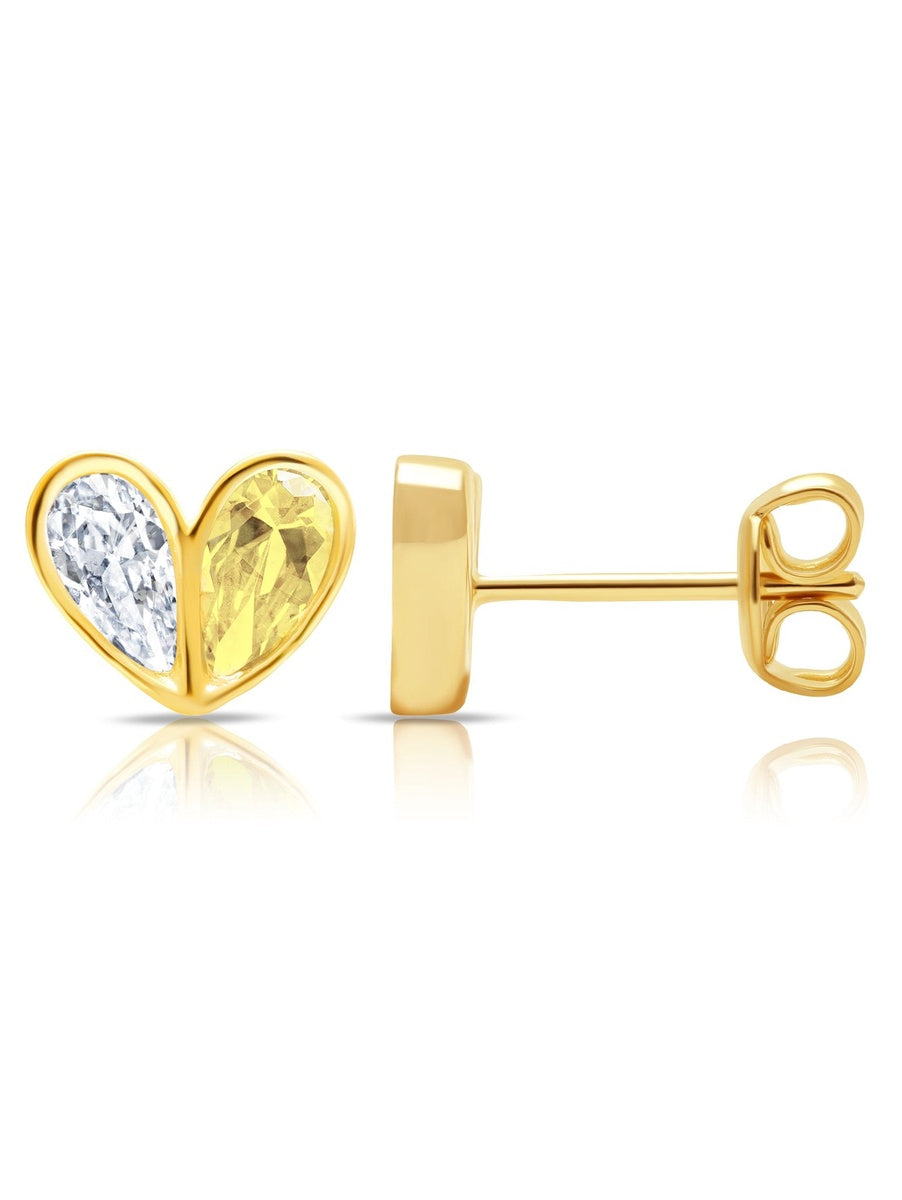  CRISLU Crush- 18kt Yellow Gold Heart Stud Earrings W/ Canary Pear Cut Stone Sale - 18kt Yellow Gold - Bonton