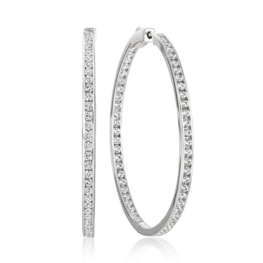 Classic Inside Out Hoop Earrings Finished in Pure Platinum - 1.5" Diameter