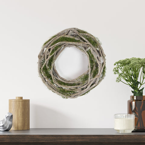 12" Birch Twig With Green Moss Artificial Spring Wreath - Unlit