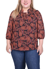 Plus Size 3/4 Sleeve Chiffon Blouse