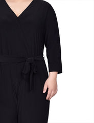 Plus Size 3/4 Sleeve Belted Jumpsuit