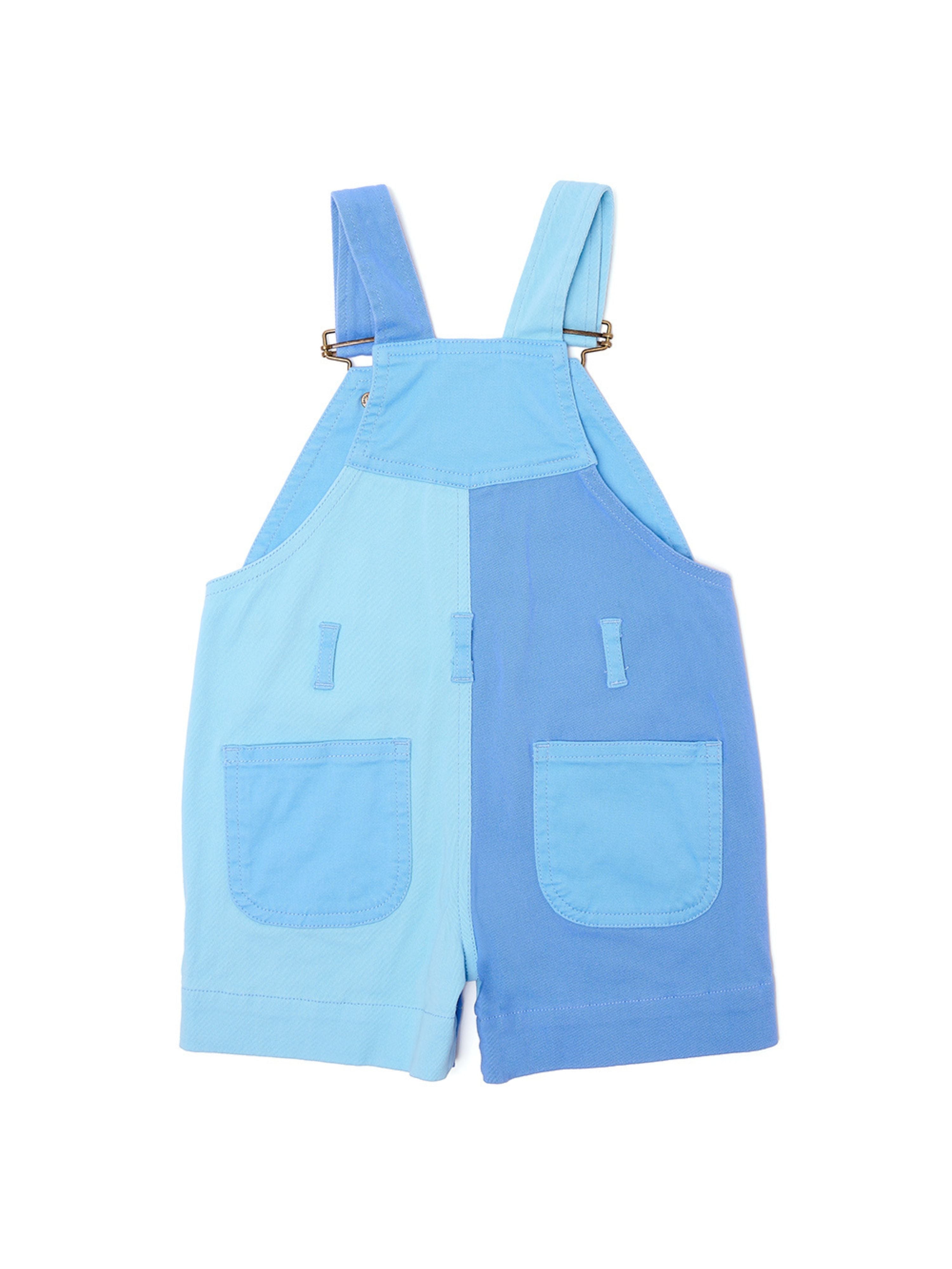  Dotty Dungarees Tonal Colourblock Overall Shorts - Blue - Bonton