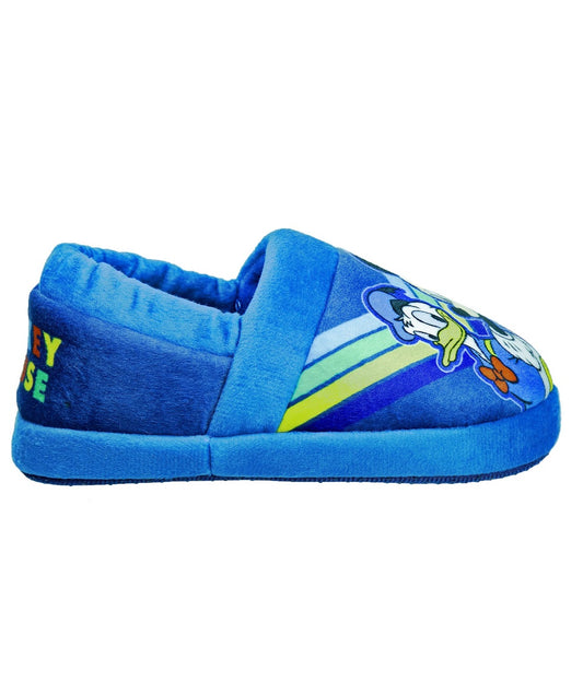 Disney Mickey Mouse Boys Slippers-Plush Lightweight Warm Comfort Soft Aline House Shoes Slippers - Navy Multi (Sizes 5-12 Toddler)