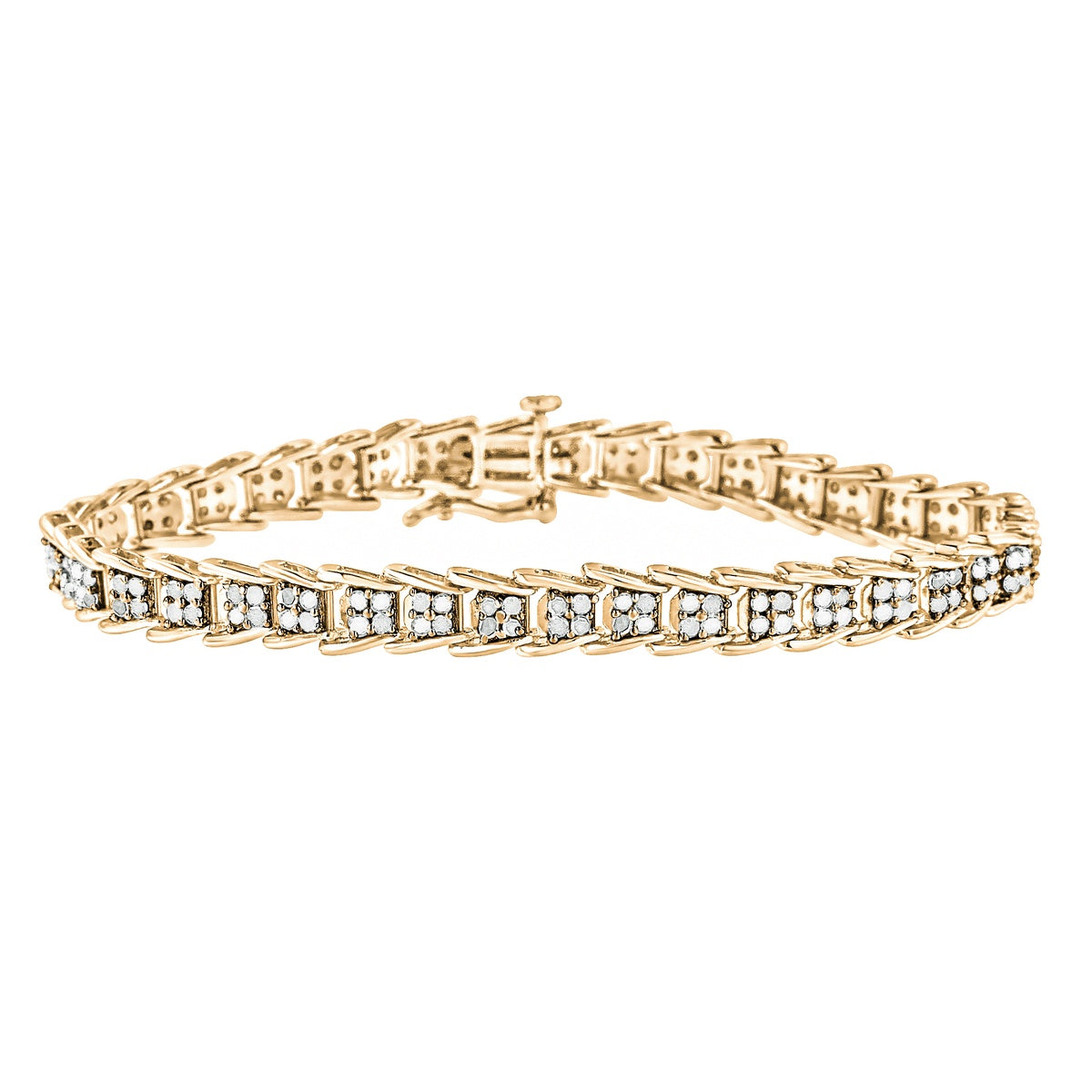  Haus of Brilliance 10K Yellow Gold Over .925 Sterling Silver 2.0 Cttw Diamond Fan-Shaped Fancy Chevron Link Tennis Bracelet (I-J Color, I3 Clarity) - 7