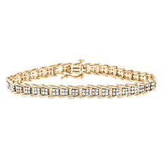 10K Yellow Gold Over .925 Sterling Silver 2.0 Cttw Diamond Fan-Shaped Fancy Chevron Link Tennis Bracelet (I-J Color, I3 Clarity) - 7"