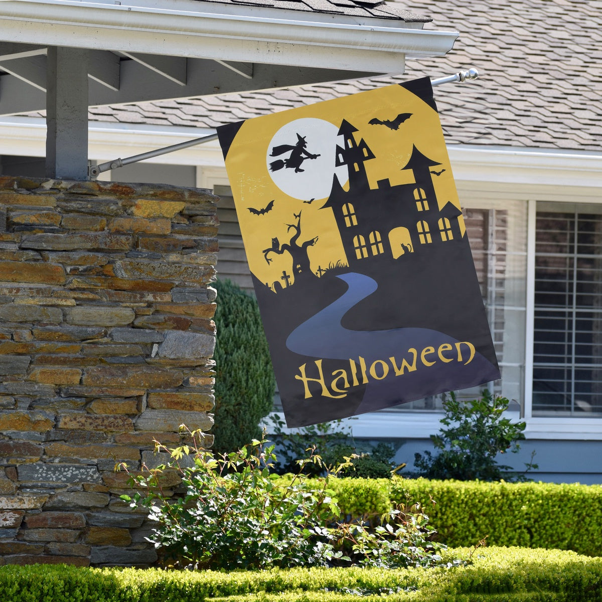  Northlight Spooky House Halloween Outdoor House Flag With Bats and Witch 28