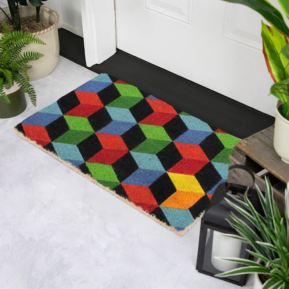  Northlight Red and Green 3D Cube Design Rectangular Outdoor Doormat 29