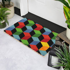 Red and Green 3D Cube Design Rectangular Outdoor Doormat 29" X 18"