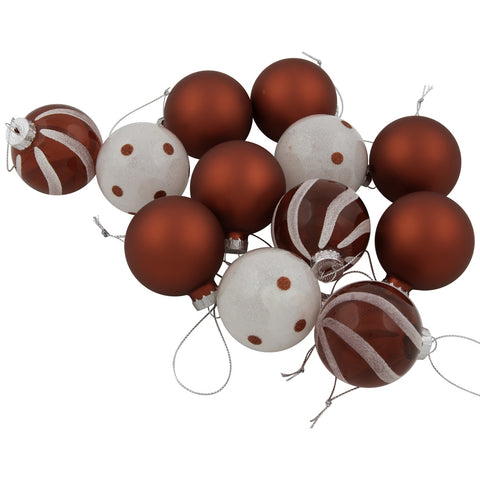 12ct Red and White Glass 3-Finish Christmas Ball Ornaments 1.75" (40mm)