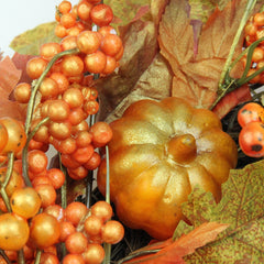 Autumn Leaves  Pumpkins and Berries Artificial Thanksgiving Wreath  22-Inch  Unlit