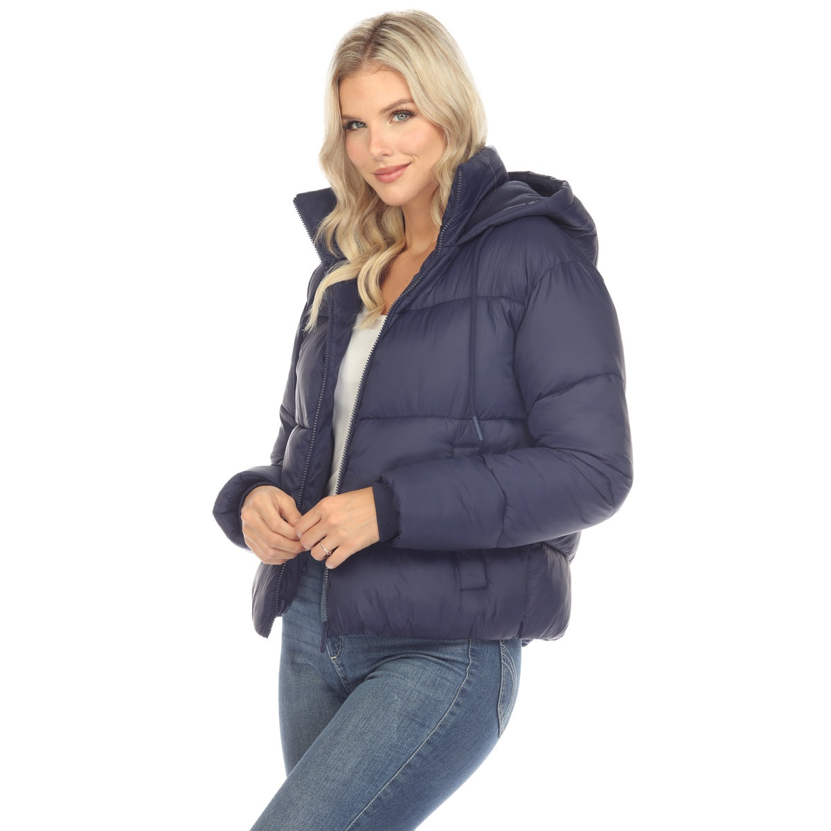  White Mark Women's Full Front Zip Hooded Bomber Puffer Jacket - Large - Bonton