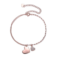 Kids/Teens 18k Rose Gold Plated Cubic Zirconia Adjustable Heart Charm Bracelet