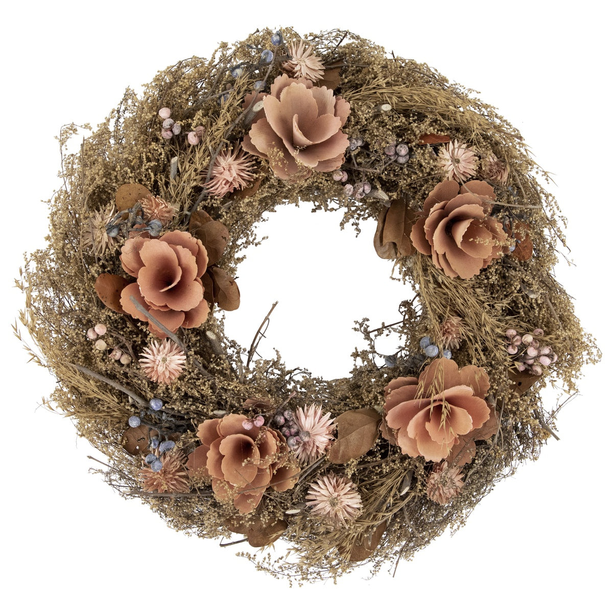  Northlight Orange and Coral Pink Twig and Floral Autumn Harvest Wreath  13.75-Inch  Unlit - Default Title - Bonton