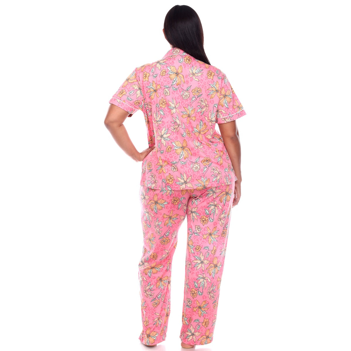  White Mark Plus Size Short Sleeve & Pants Tropical Pajama Set - 1X - Bonton