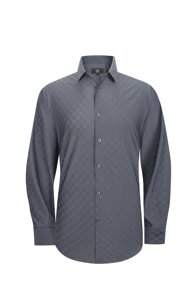  Barocco Gridline Stretch LS Shirt - El Baron GREY - GREY - Bonton