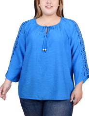 Plus Size 3/4 Sleeve Crochet Detail Blouse