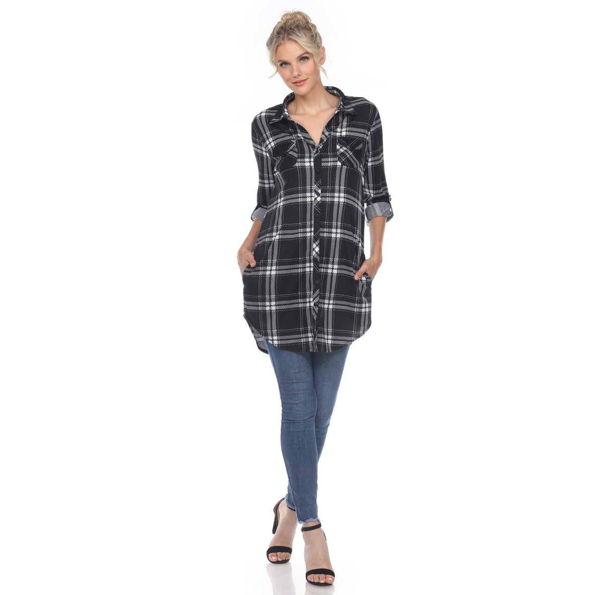  White Mark Women's Plaid Tunic Shirt - S - Bonton