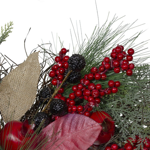 24" Autumn Harvest Pine  Berry and Pomegranate Wreath - Unlit