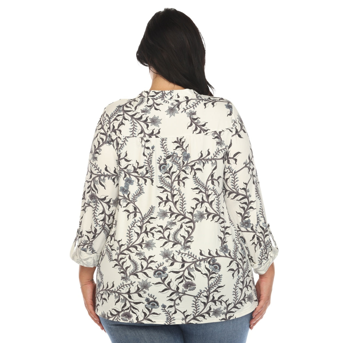  White Mark Plus Size Paisley Button Front Tunic Top - 1X - Bonton