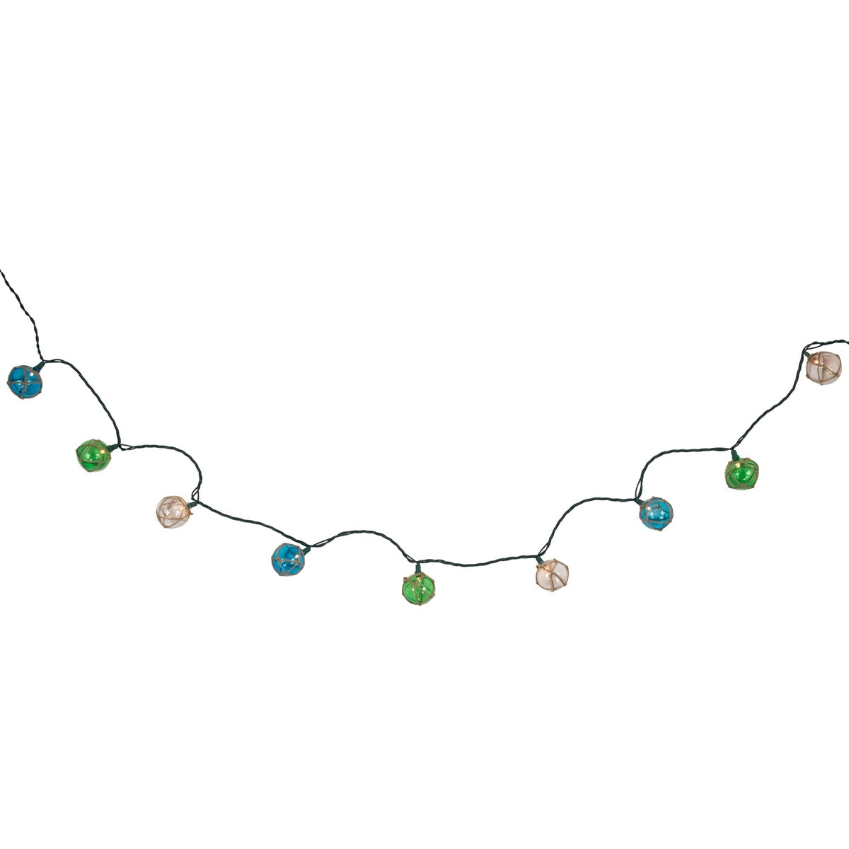  Northlight Natural Jute Wrapped Ball Patio Light Set - Blue and Green - 6' Green Wire - 10ct - Default Title - Bonton