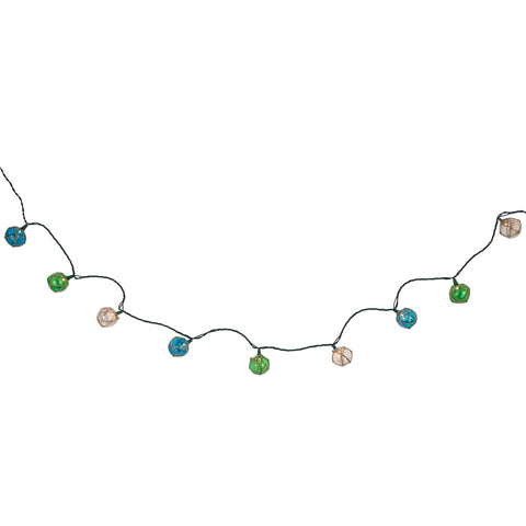 Natural Jute Wrapped Ball Patio Light Set - Blue and Green - 6' Green Wire - 10ct