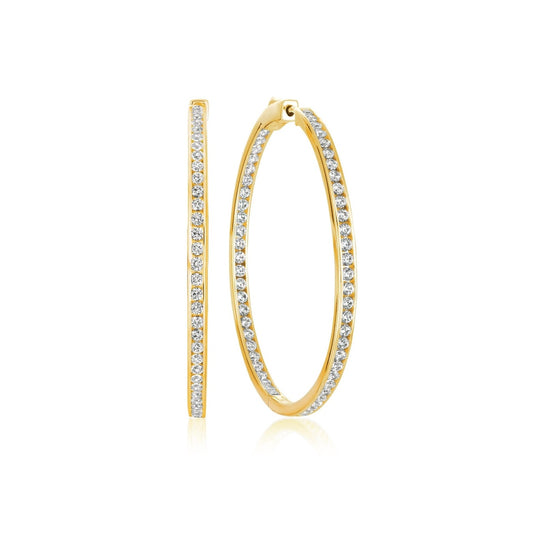 Classic Inside Out Hoop Earrings Finished in 18kt Yellow Gold - 1.3" Diameter