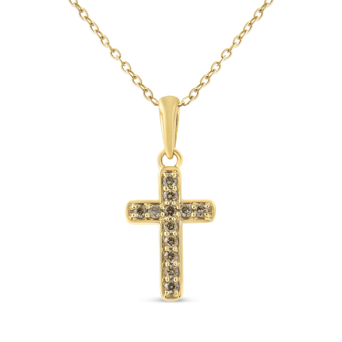  Haus of Brilliance 10K Yellow Gold Flashed .925 Sterling Silver 1/4 Cttw Champagne Diamond Cross Pendant Necklace (K-L Color, I1-I2 Clarity) - 18