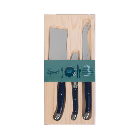 French Home 3-Piece Laguiole Cheese Knife Set With Navy Handles