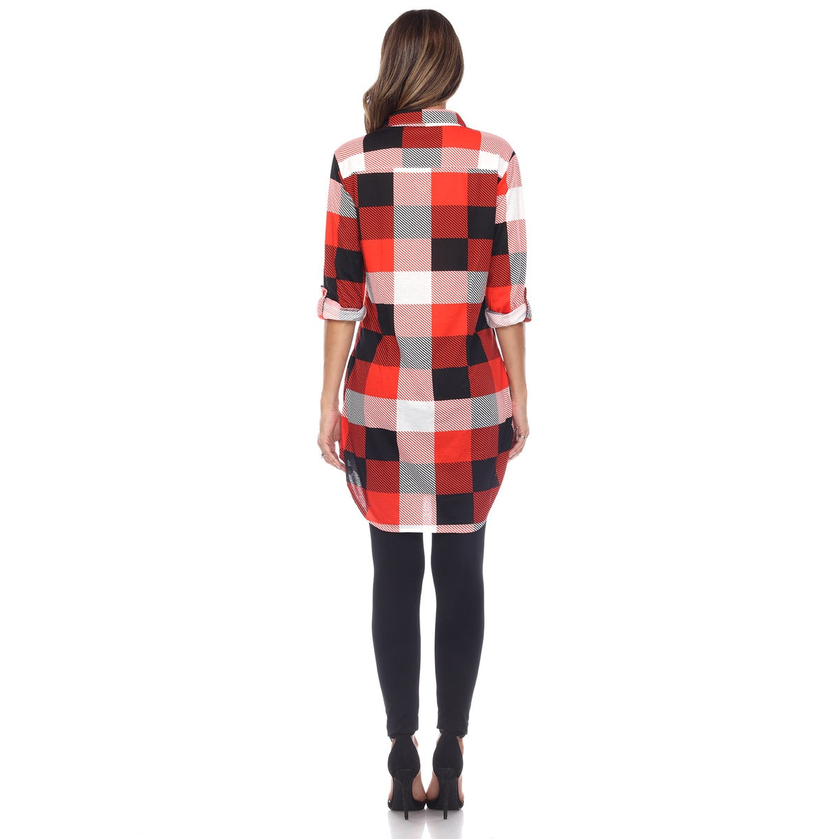  White Mark Women's Plaid Button Down Tunic Top - S - Bonton