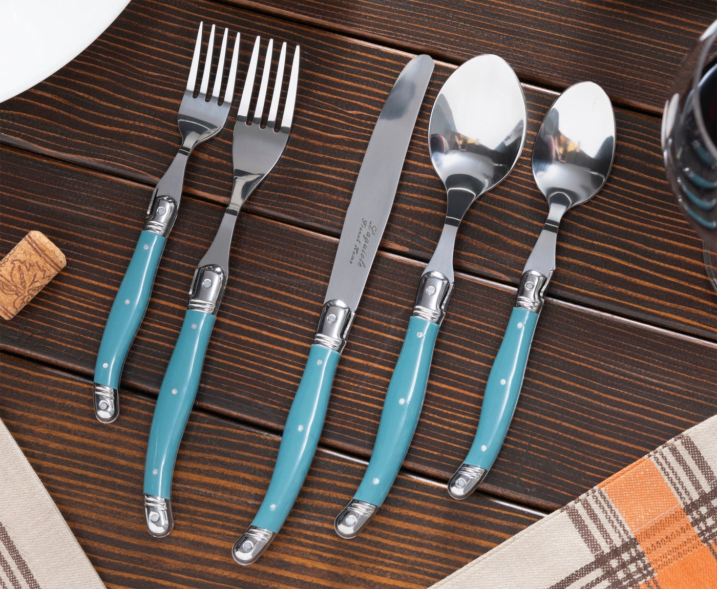  French Home Laguiole 20 Piece Stainless Steel Flatware Set, Service for 4, Aegean Teal - Default Title - Bonton