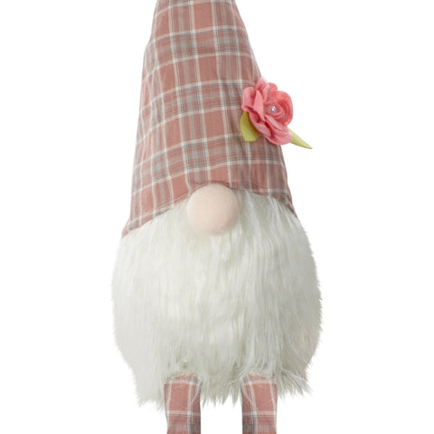 Plaid Spring Gnome Figure With Dangling Legs - 29" - Pink and White