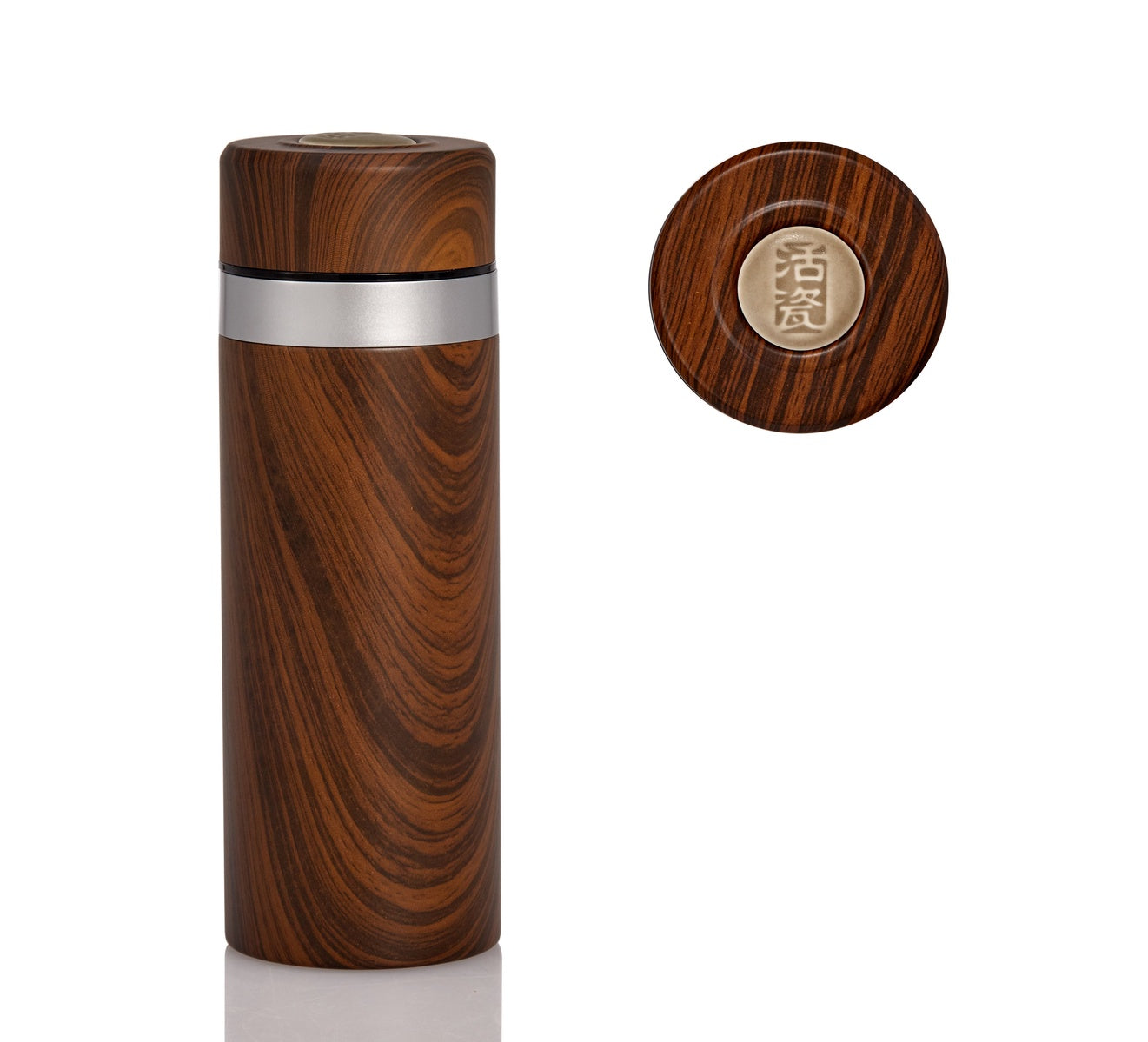  Acera Harmony Stainless Steel Travel Mug With Ceramic Core - Walnut wood with Brown Crest - Bonton