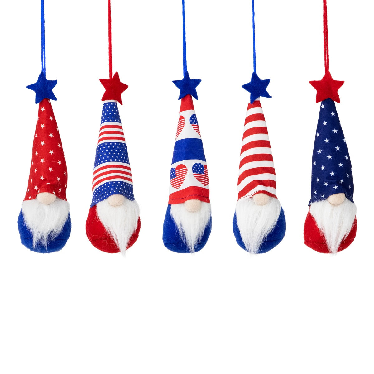  Northlight Hearts  Stars and Stripes Patriotic Gnome Ornaments - 6.5