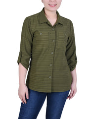 Petite 3/4 Sleeve Woven Jacquard Blouse