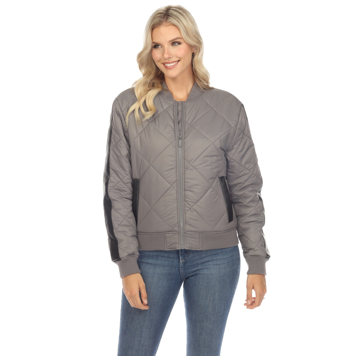  White Mark Women's Lightweight Diamond Quilted Puffer Bomber Jacket - Small - Bonton