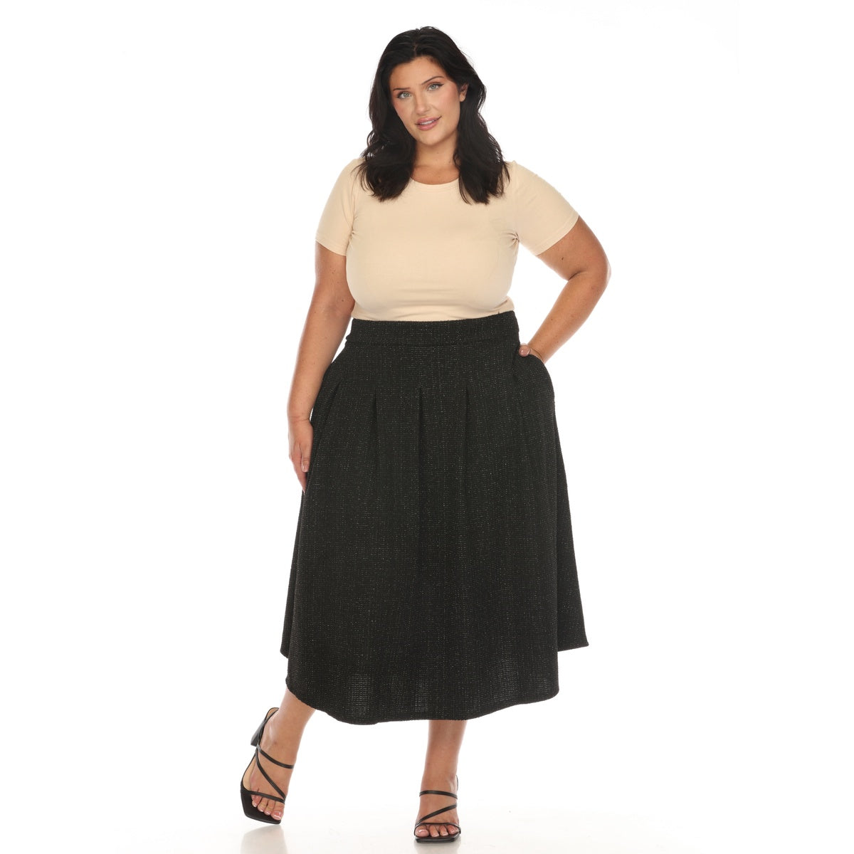  White Mark Plus Size Flared Tweed Skirt - 1X - Bonton