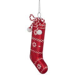 5" Red and White Christmas Stocking Glass Ornament