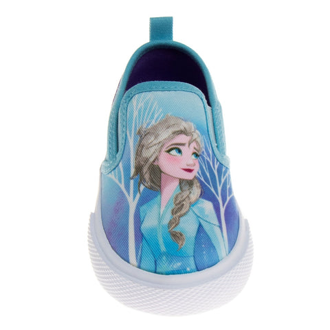 Frozen Elsa Anna Girls No Lace Shoes - Disney Character Loafer Low Top SlipOn Casual Tennis Canvas Sneakers (Size 5-12 Toddler)