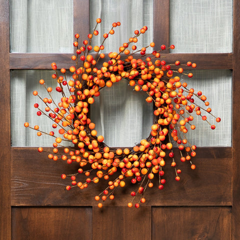 Artificial Berries Fall Harvest Twig Wreath - 14" - Orange and Red - Unlit