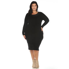 Plus Size Long Sleeve Rib Midi Sweater Dress