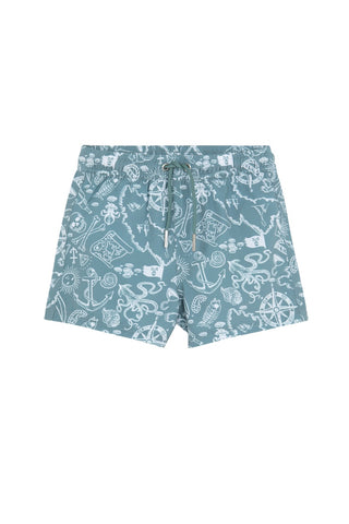 Boys 2 Match Drawstring Swim Shorts-Multi/Grn