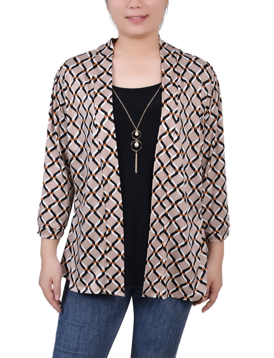 NY Collection 3/4 Sleeve Two-Fer Top - Black Gold Harlie - Bonton